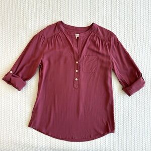 NWT LOFT mauve button up roll tab sleeve blouse